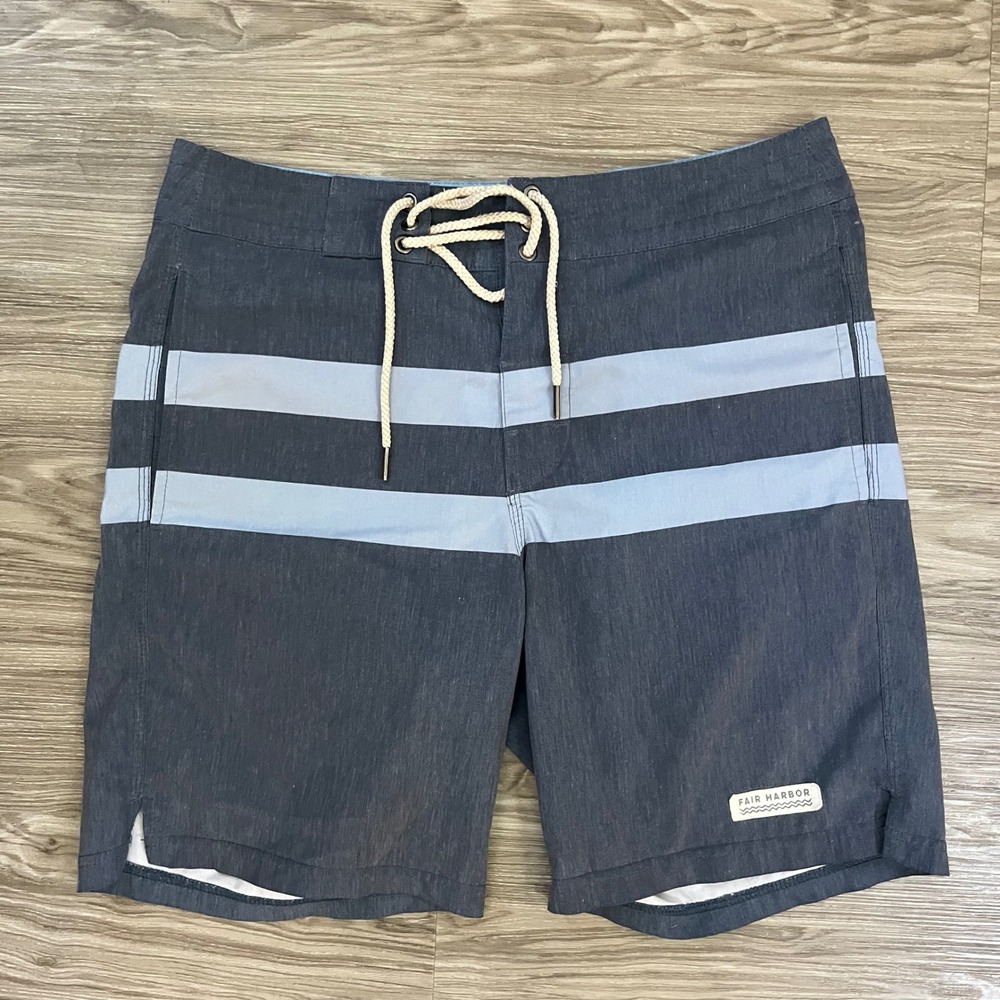 Fair Harbor Mens Navy Blue Striped Board Shorts Swim Trunks Size 30